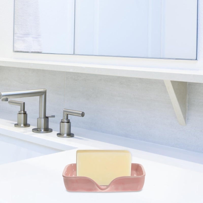 Pink Ceramic Soap Dish Holder for Bathroom Kitchen Counter Minimalist Soap Tray - Image 5