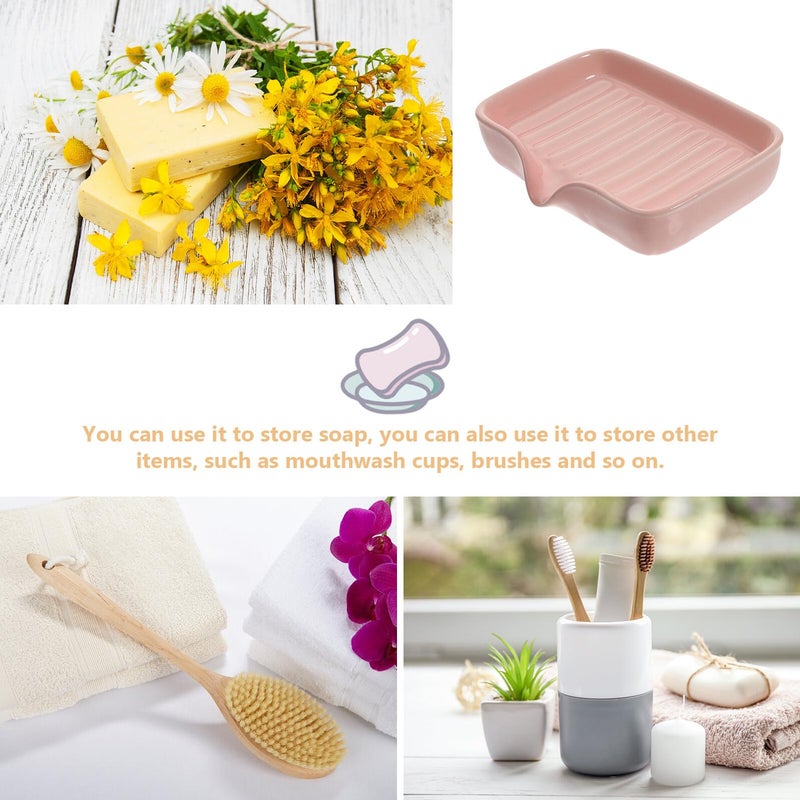 Pink Ceramic Soap Dish Holder for Bathroom Kitchen Counter Minimalist Soap Tray - Image 4