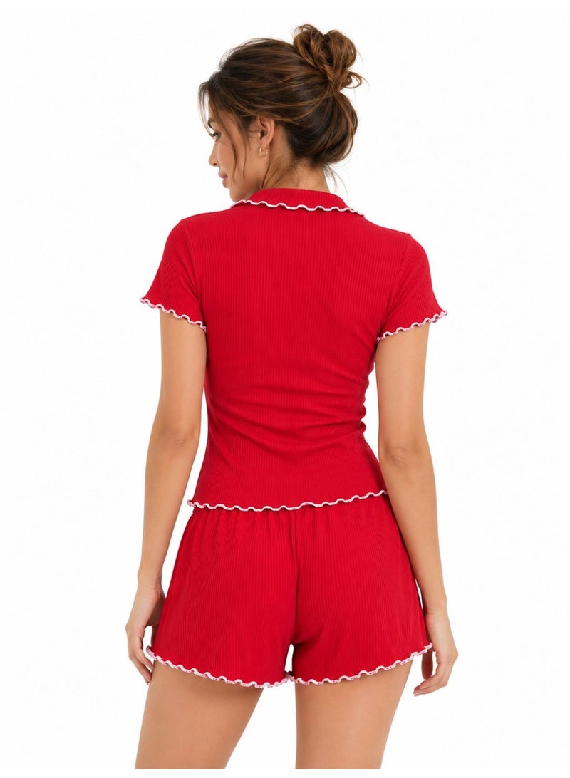 Caesar Women's Derby two-piece pajama set: shorts and t-shirt with bows on the chest - Image 3