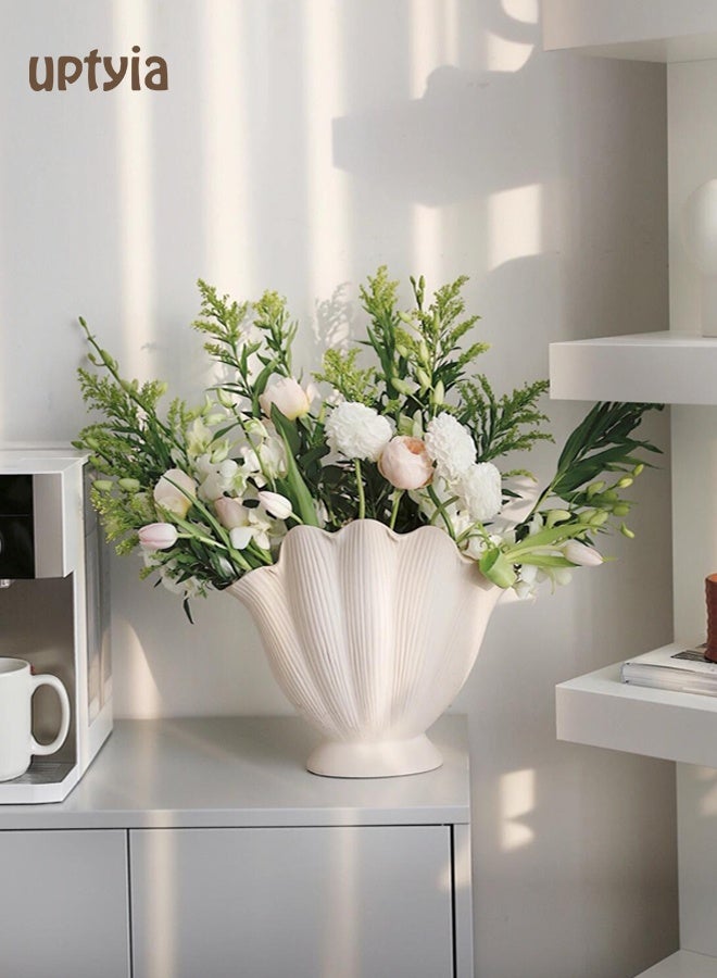 Uptyia Shell Shaped Ceramic Vase Ins Style Elegant Creative Florist Flower Arrangement Simple High Class Feeling, Craft Aesthetic Decorative Small Flower Vase Hydroponic Plant Desktop Perfect for Home Decoration, Wedding and Table Decoration - Image 1