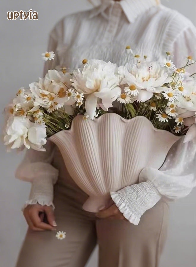 Uptyia Shell Shaped Ceramic Vase Ins Style Elegant Creative Florist Flower Arrangement Simple High Class Feeling, Craft Aesthetic Decorative Small Flower Vase Hydroponic Plant Desktop Perfect for Home Decoration, Wedding and Table Decoration - Image 2