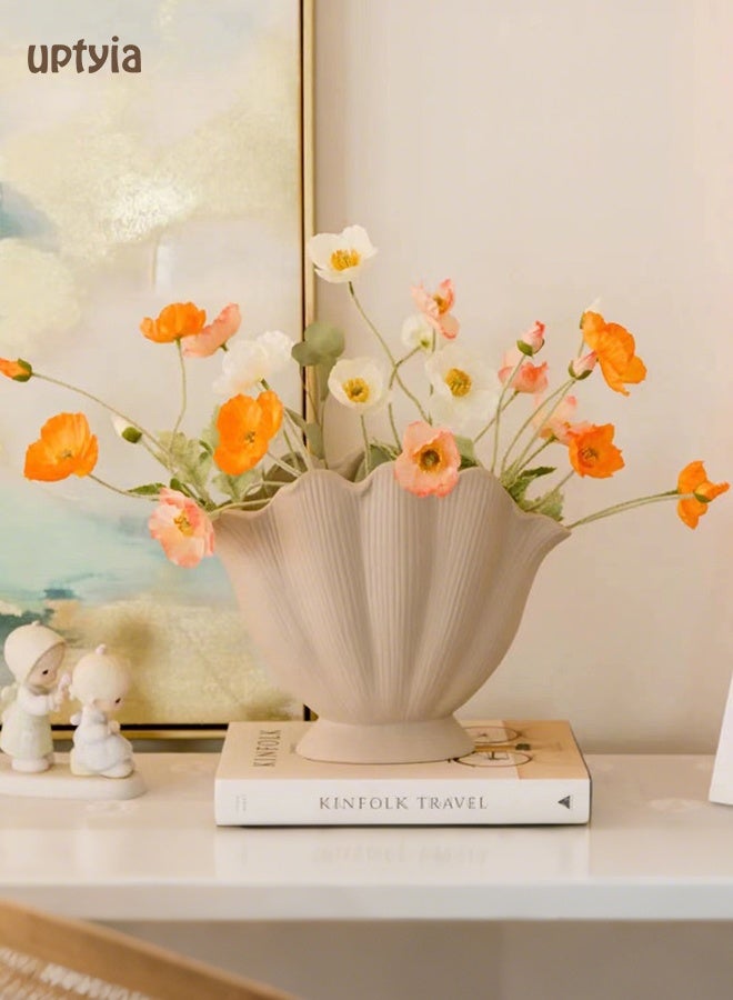 Uptyia Shell Shaped Ceramic Vase Ins Style Elegant Creative Florist Flower Arrangement Simple High Class Feeling, Craft Aesthetic Decorative Small Flower Vase Hydroponic Plant Desktop Perfect for Home Decoration, Wedding and Table Decoration - Image 3