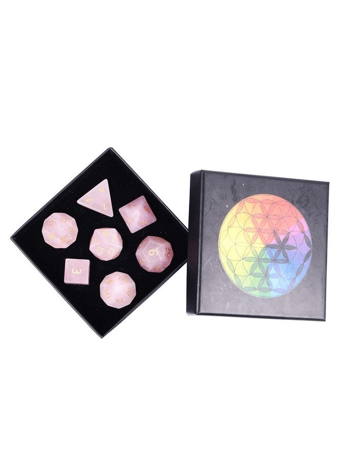 Nupuyai Nupuyai Healing Rose Quartz Crystal D&D Polyhedral Dice Set with Box for Dungeons and Dragons, Set of 7 Table Top Game Dice for RPG MTG Roleplaying Collection  - Image 1