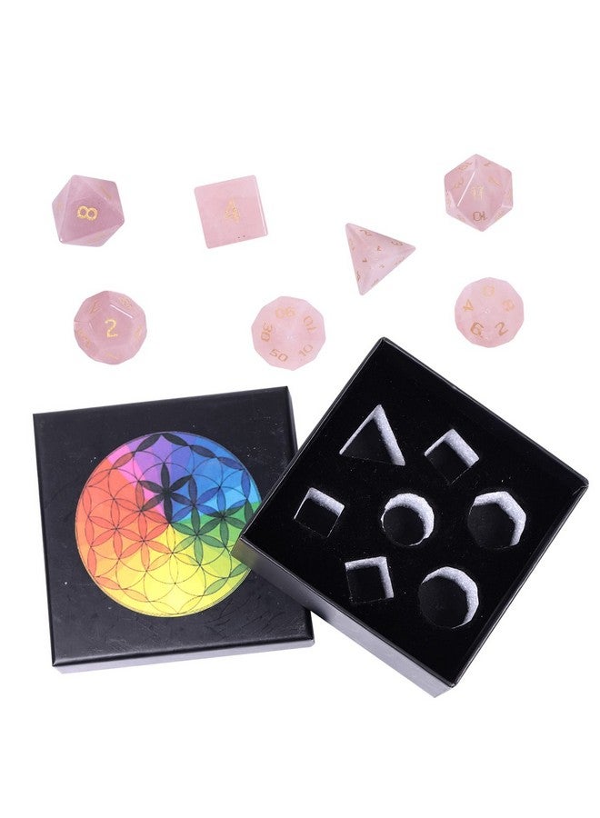 Nupuyai Nupuyai Healing Rose Quartz Crystal D&D Polyhedral Dice Set with Box for Dungeons and Dragons, Set of 7 Table Top Game Dice for RPG MTG Roleplaying Collection  - Image 3