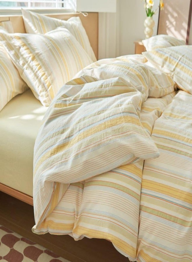 Mucalis Washed Cotton Queen Duvet Cover Colorful Striped 100% Cotton Soft Duvet Cover Set Full Modern 3 Piece Bedding Set with Zipper Closure Corner Ties,Breathable Comfortable,Yellow - Image 4