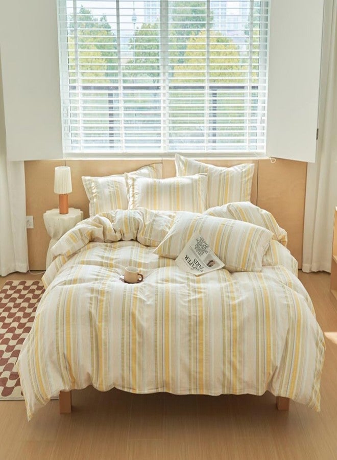 Mucalis Washed Cotton Queen Duvet Cover Colorful Striped 100% Cotton Soft Duvet Cover Set Full Modern 3 Piece Bedding Set with Zipper Closure Corner Ties,Breathable Comfortable,Yellow - Image 2