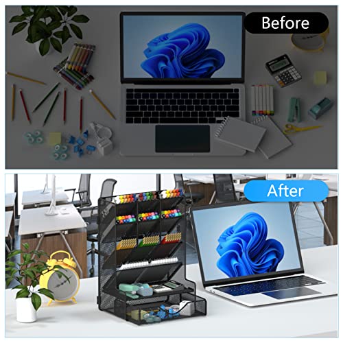 BOHDK Pen Organizer for Desk, Multi-Functional Desk Organizer, Wall Mount Pen Holder with Drawer for School, Office, Home, Art Supplies, Black - Image 4