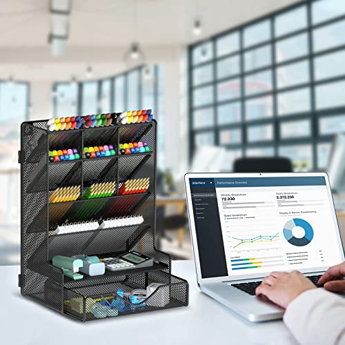 BOHDK Pen Organizer for Desk, Multi-Functional Desk Organizer, Wall Mount Pen Holder with Drawer for School, Office, Home, Art Supplies, Black - Image 5