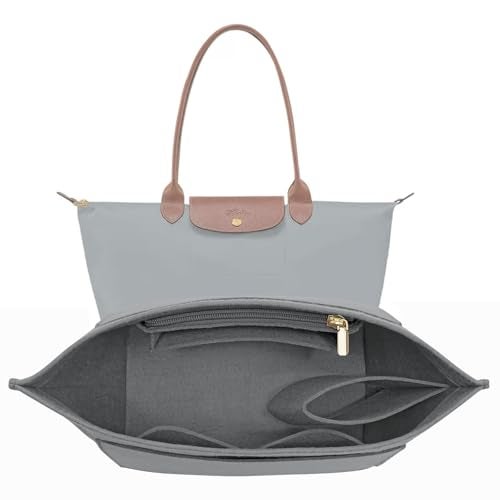 LOUKAYCCI Felt Purse Organizer Insert for Longchamp Le Pliage L Handbag Insert (Light Grey, Large) - Image 1