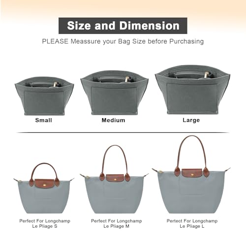 LOUKAYCCI Felt Purse Organizer Insert for Longchamp Le Pliage L Handbag Insert (Light Grey, Large) - Image 4