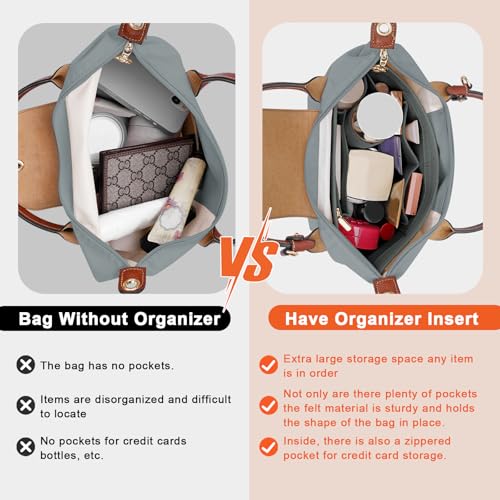 LOUKAYCCI Felt Purse Organizer Insert for Longchamp Le Pliage L Handbag Insert (Light Grey, Large) - Image 3