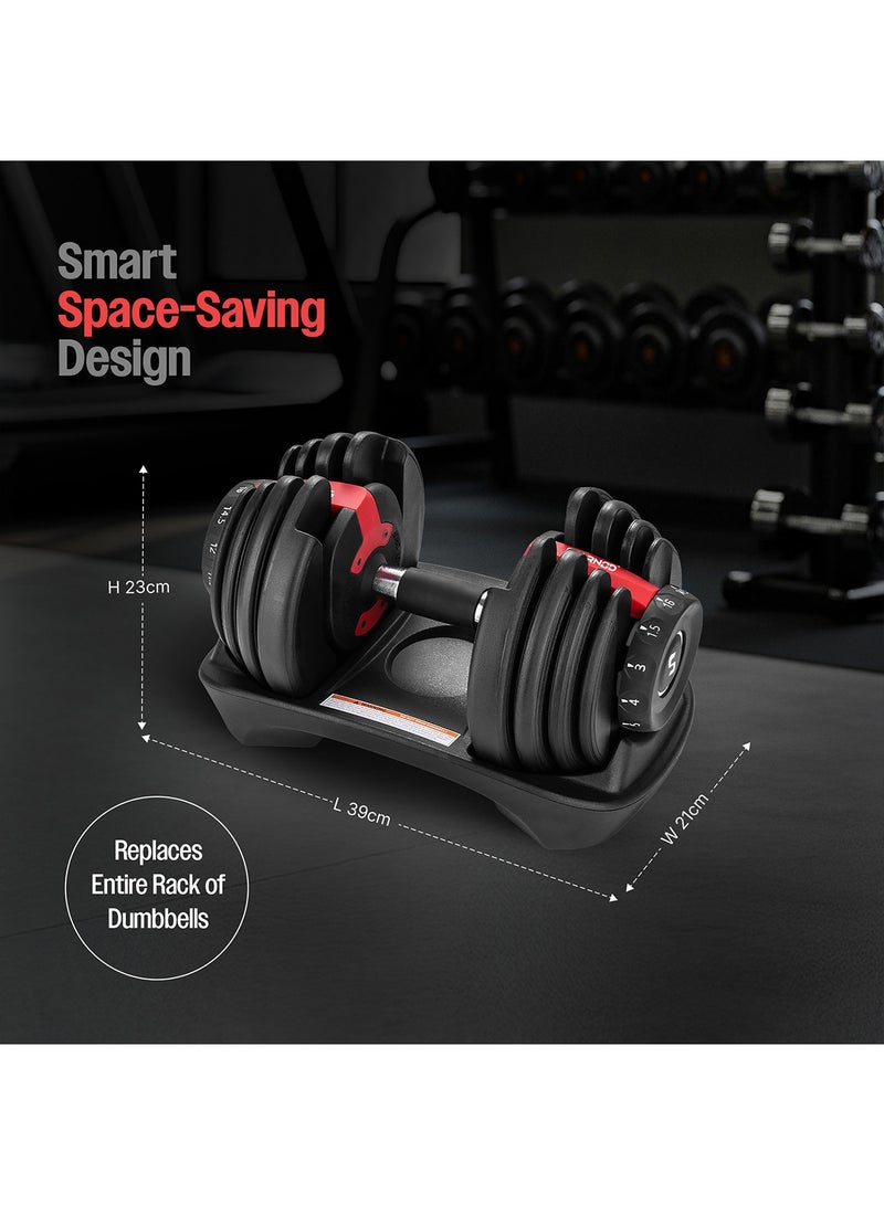 Sparnod Fitness SAD-16 Adjustable Dumbbell 16kg, 12 Gear Quick Adjustment Digital Dial, High-Strength Steel, Nylon & Soft Rubber, 8 Safety Locks, Non-Slip Handle, Base Tray - Image 5