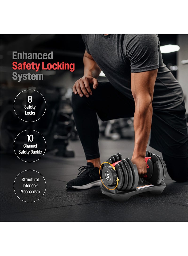 Sparnod Fitness SAD-16 Adjustable Dumbbell 16kg, 12 Gear Quick Adjustment Digital Dial, High-Strength Steel, Nylon & Soft Rubber, 8 Safety Locks, Non-Slip Handle, Base Tray - Image 3