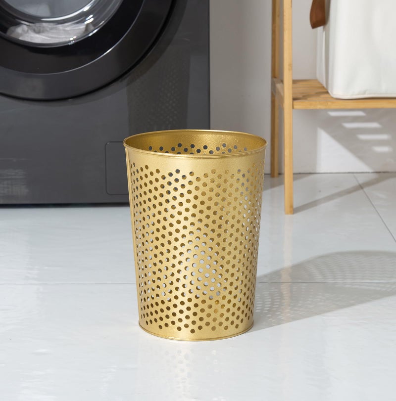 Venalys Small Gold Metal Trash Can Wastebasket, Decorative Hollow-Out Garbage Can Waste Paper Bin, Modern Farmhouse Round Trash Bin for Bathroom, Bedroom, Kitchen and Office (Floral) - Image 5