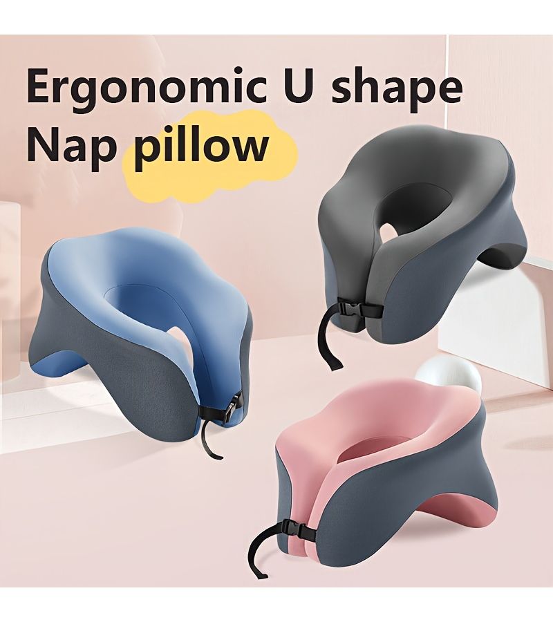 Grey U Shaped Office Nap Pillow For Desk Sleeping Comfortable Soft Portable - Image 1