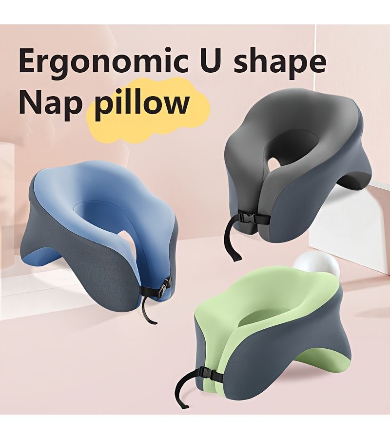 Grey U Shaped Office Nap Pillow For Desk Sleeping Comfortable Soft Portable - Image 2