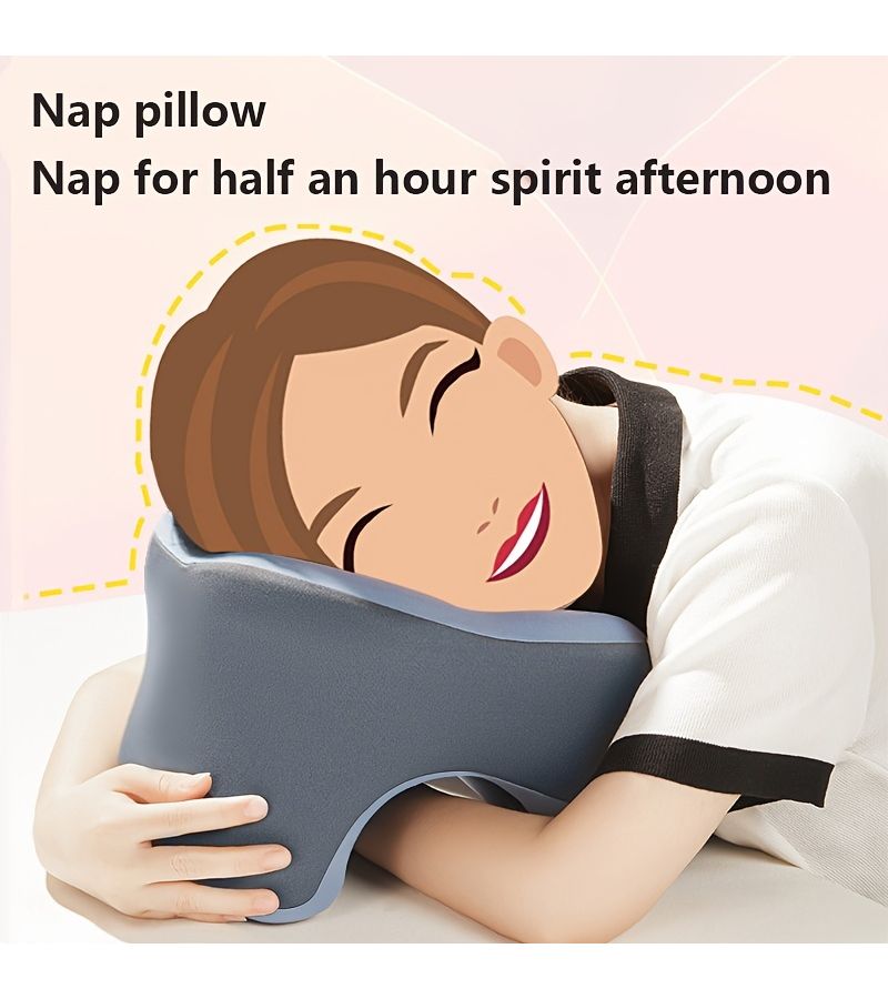 Grey U Shaped Office Nap Pillow For Desk Sleeping Comfortable Soft Portable - Image 5