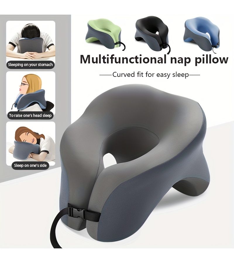 Grey U Shaped Office Nap Pillow For Desk Sleeping Comfortable Soft Portable - Image 4