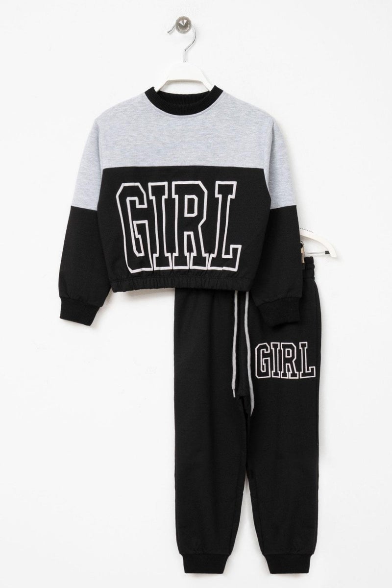 Zepkids Girls Gray Colored Girls Printed Tracksuit  - Image 1