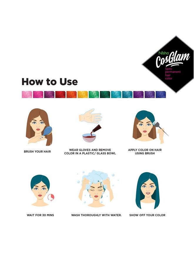 Nisha كوسغلام لون شعر شبه دائم للجنسين مع بلسم مضاد لللمعان بدون أمونيا وبدون بيروكسيد وصبغة شعر نباتية غير أكسيدية 120 جرام 52 أزرق طاووس - Image 5