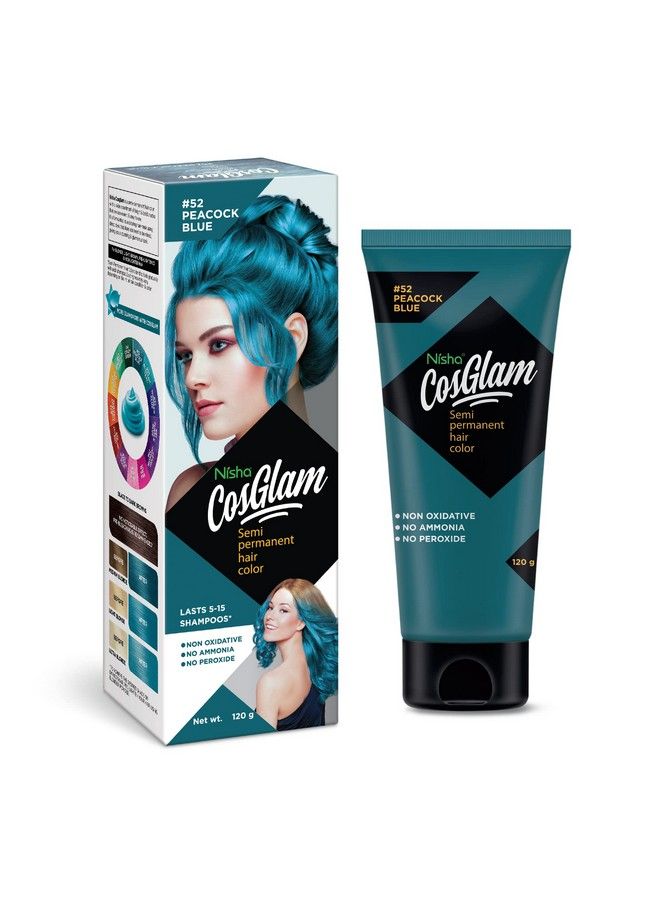 Nisha كوسغلام لون شعر شبه دائم للجنسين مع بلسم مضاد لللمعان بدون أمونيا وبدون بيروكسيد وصبغة شعر نباتية غير أكسيدية 120 جرام 52 أزرق طاووس - Image 2