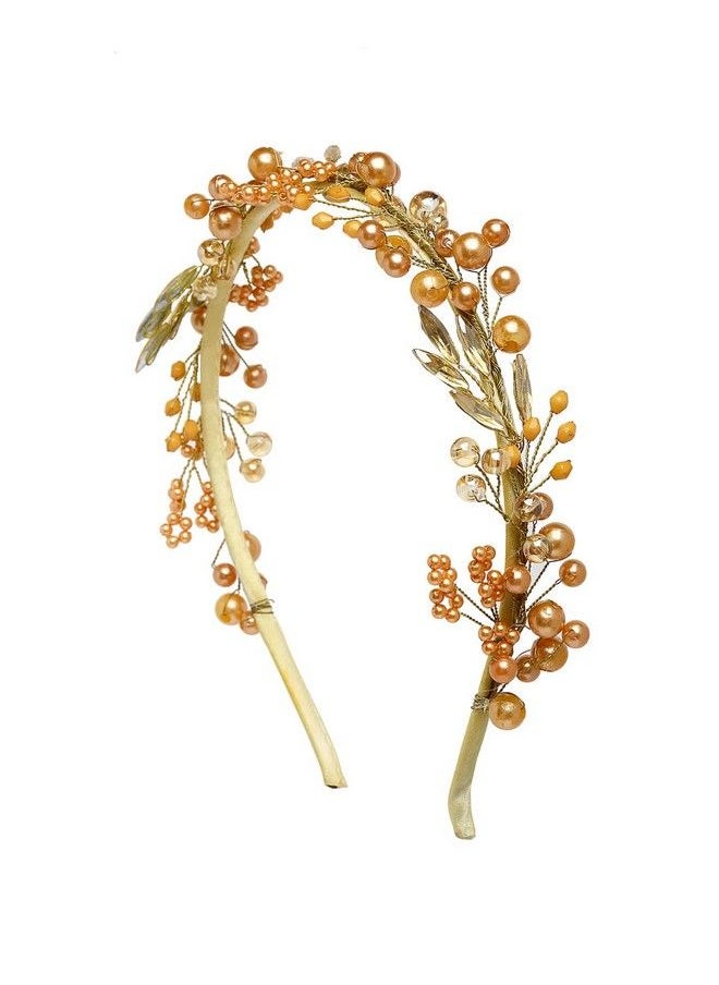 Vogue Hair Accessories - Metal Handmade Crystal With Pearls Fancy Party Hairband Hair Accessories For Girls And Women (Gold) - Image 1