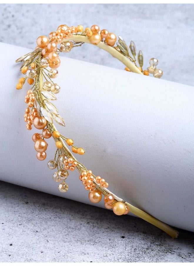 Vogue Hair Accessories - Metal Handmade Crystal With Pearls Fancy Party Hairband Hair Accessories For Girls And Women (Gold) - Image 1