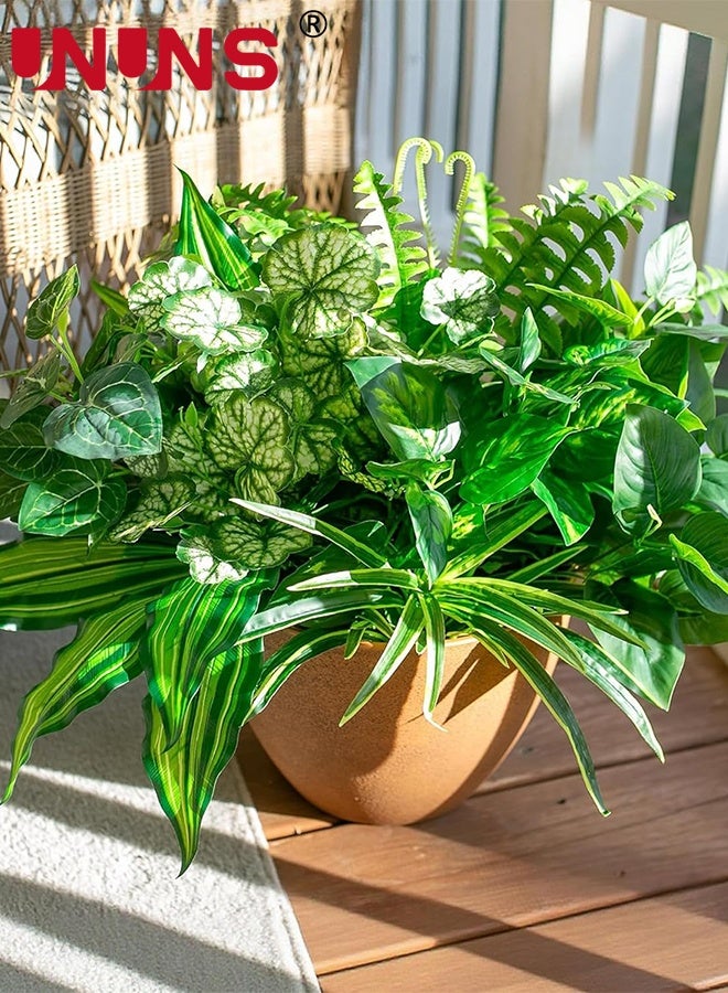 UNUNS Artificial Greenery Stems,8pcs Artificial Greenery Plants Fake Plastic Leaves with Stems,Large Bunches Outside Fake Plants Bushes,Faux large Plant Leaves for Patio Garden Front Porch Yard Decor (Green) - Image 1