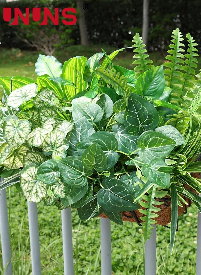 UNUNS Artificial Greenery Stems,8pcs Artificial Greenery Plants Fake Plastic Leaves with Stems,Large Bunches Outside Fake Plants Bushes,Faux large Plant Leaves for Patio Garden Front Porch Yard Decor (Green) - Image 5