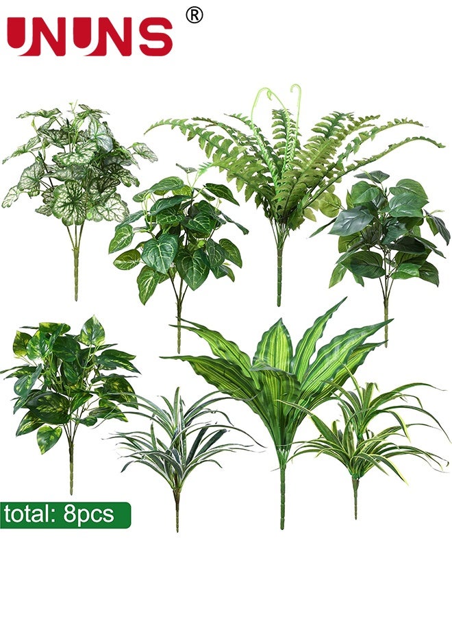 UNUNS Artificial Greenery Stems,8pcs Artificial Greenery Plants Fake Plastic Leaves with Stems,Large Bunches Outside Fake Plants Bushes,Faux large Plant Leaves for Patio Garden Front Porch Yard Decor (Green) - Image 3
