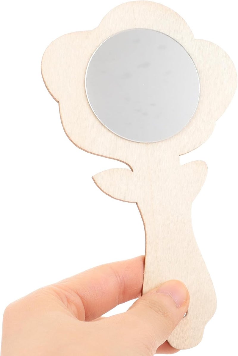 Zerodeko 10pcs Small Wooden Hand Mirrors Unfinished DIY Decorative Mini Makeup Mirrors Craft Supplies for Handheld Painting and Creative Woodcraft Projects - Image 4
