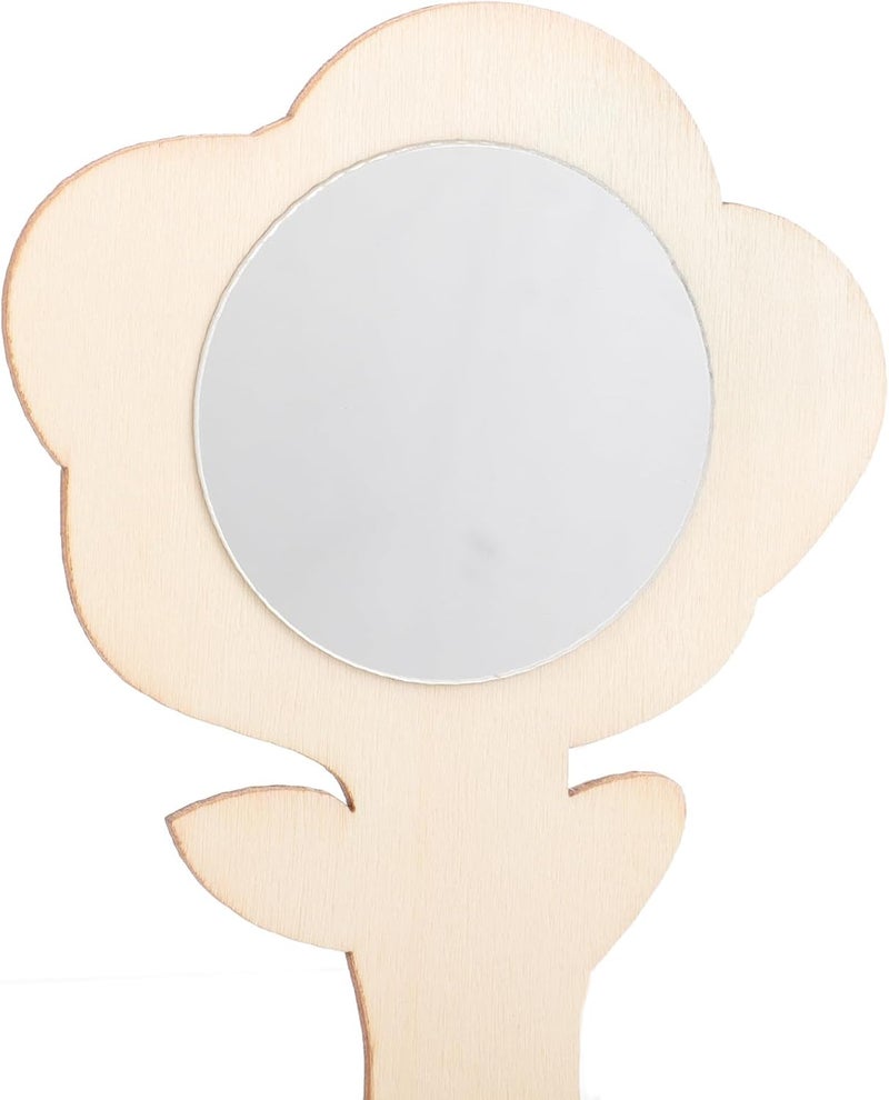 Zerodeko 10pcs Small Wooden Hand Mirrors Unfinished DIY Decorative Mini Makeup Mirrors Craft Supplies for Handheld Painting and Creative Woodcraft Projects - Image 3