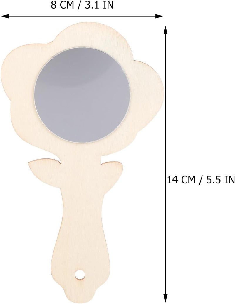 Zerodeko 10pcs Small Wooden Hand Mirrors Unfinished DIY Decorative Mini Makeup Mirrors Craft Supplies for Handheld Painting and Creative Woodcraft Projects - Image 2