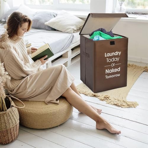 ZOVIRA 75L Laundry Basket for Clothes Non Woven Laundry Bin Laundry Bags for Clothes Freestanding Clothes Storage Organizer for Bedroom Basket for Clothes Cloth Bin Bag - Image 2