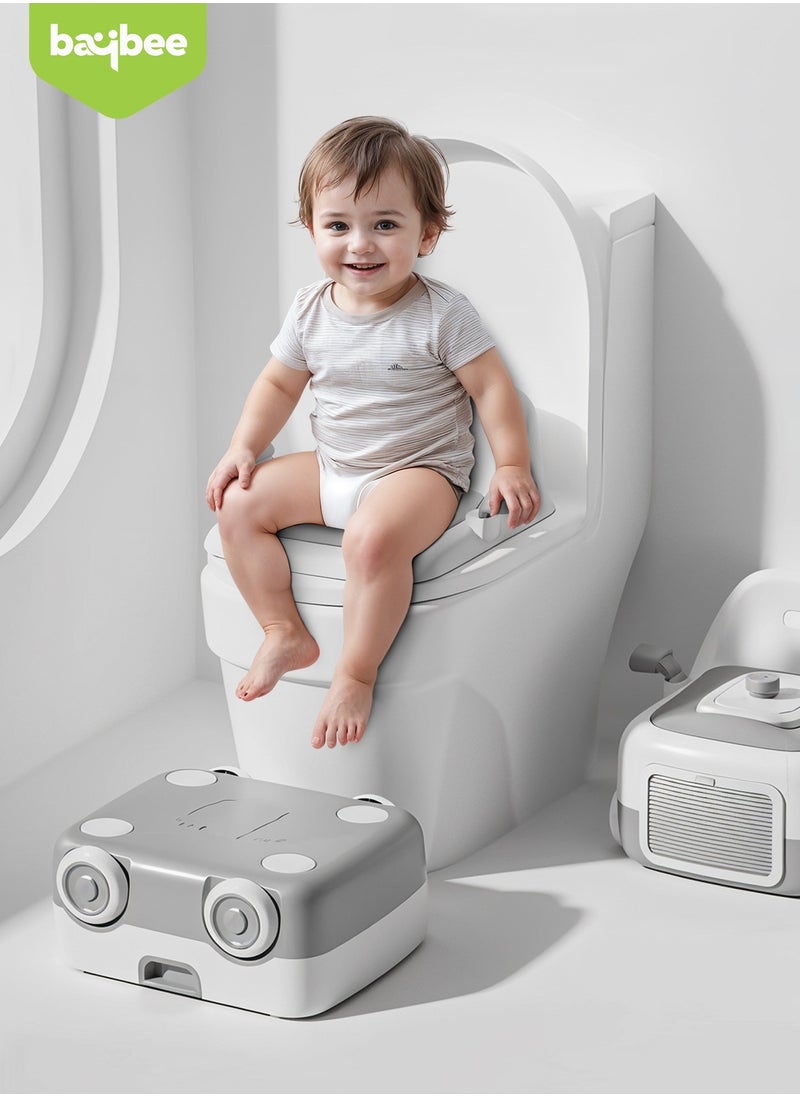 BAYBEE - Baybee 3 in 1 Convertible Baby Potty Training Seat for Kids | Potty Toilet Seat Chair for Kids with Led Light, Handle, PU Cushion & Closing Lid | Baby Potty Seat for Toddlers Kids 1-5 Years Grey - Image 1