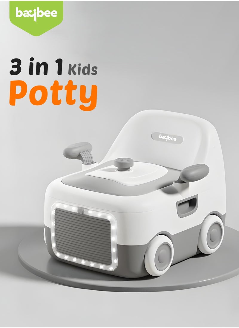 BAYBEE - Baybee 3 in 1 Convertible Baby Potty Training Seat for Kids | Potty Toilet Seat Chair for Kids with Led Light, Handle, PU Cushion & Closing Lid | Baby Potty Seat for Toddlers Kids 1-5 Years Grey - Image 1