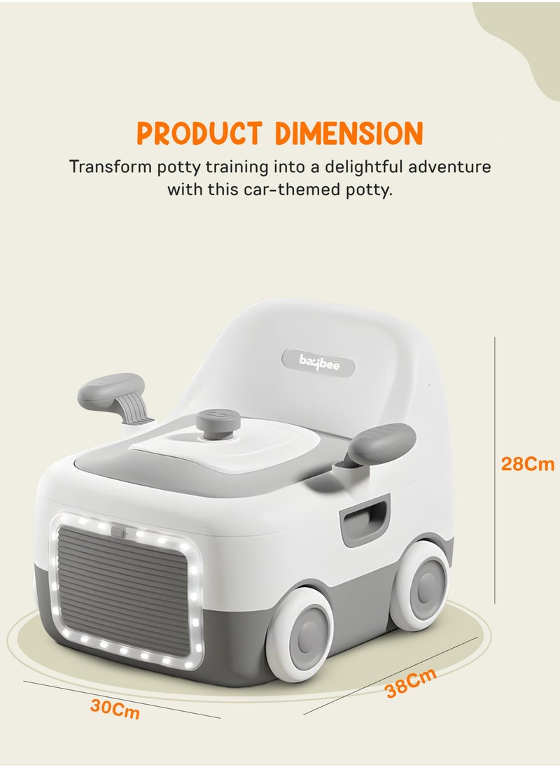 BAYBEE - Baybee 3 in 1 Convertible Baby Potty Training Seat for Kids | Potty Toilet Seat Chair for Kids with Led Light, Handle, PU Cushion & Closing Lid | Baby Potty Seat for Toddlers Kids 1-5 Years Grey - Image 1