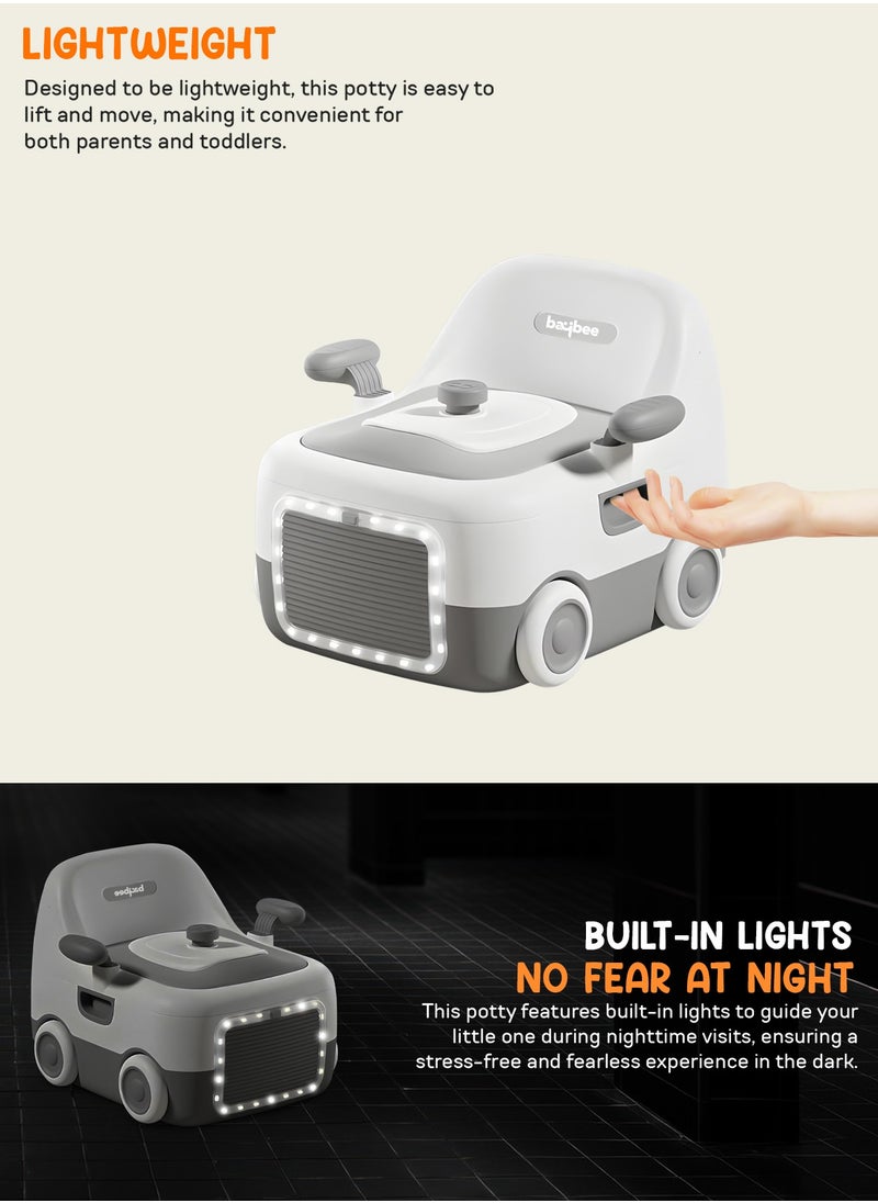 BAYBEE - Baybee 3 in 1 Convertible Baby Potty Training Seat for Kids | Potty Toilet Seat Chair for Kids with Led Light, Handle, PU Cushion & Closing Lid | Baby Potty Seat for Toddlers Kids 1-5 Years Grey - Image 1