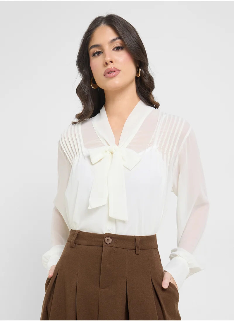 ايلا Button Down Top With Neck Tie Up