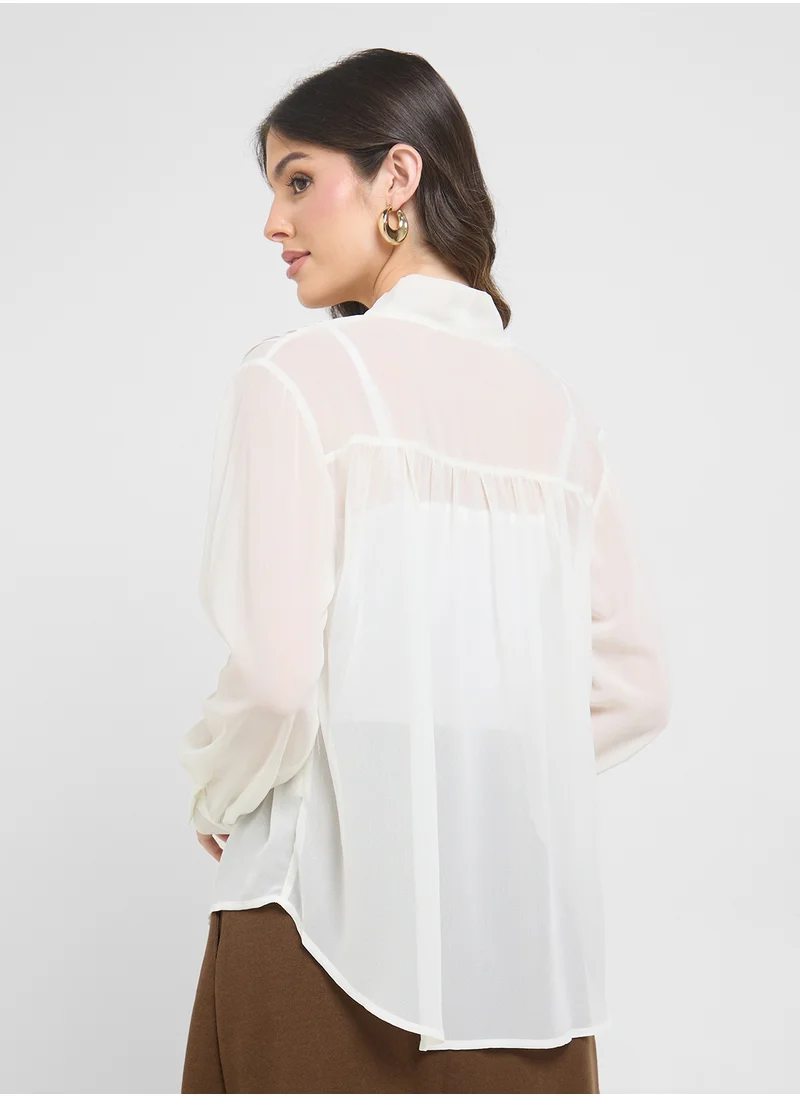 ايلا Button Down Top With Neck Tie Up