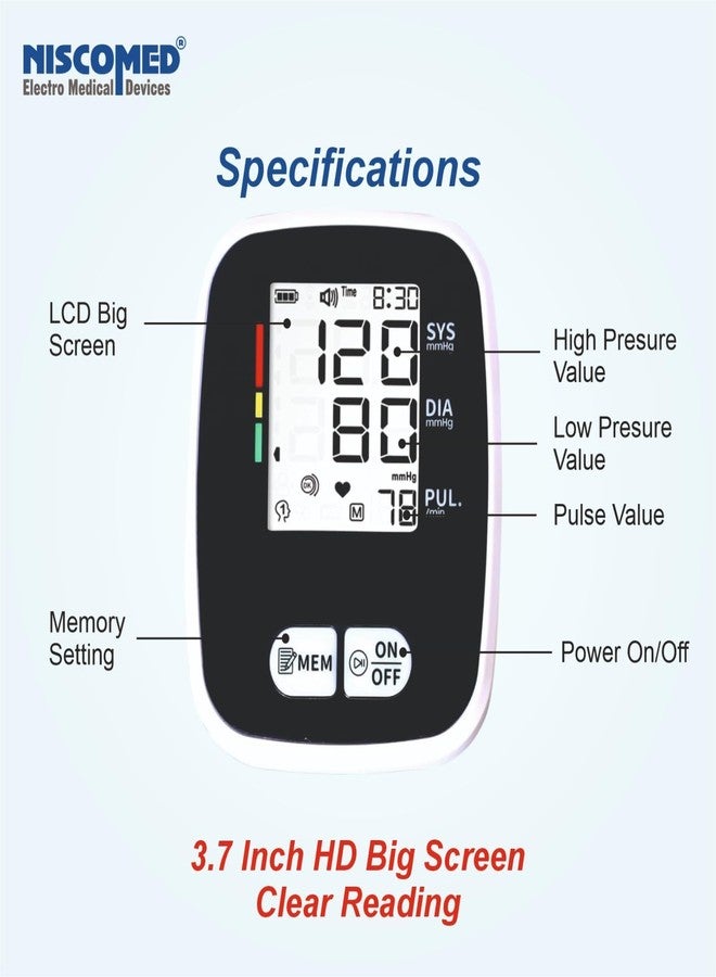 Niscomed Fully Automatic Comfort Digital Blood Pressure BP Monitor (White) - Image 4