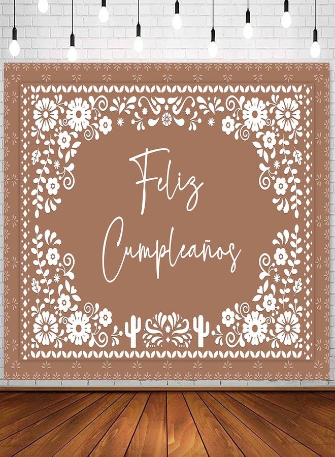 Withu Floral Feliz Cumpleaños Backdrop for Birthday Party Decorations Mexican Cake Table Wall Banner Mexico Flowers Cactus Cino De Mayo Carnival Fiesta Photography Background Brown 7x5ft - Image 1