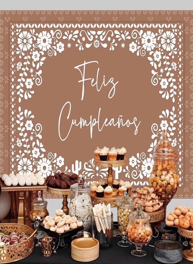 Withu Floral Feliz Cumpleaños Backdrop for Birthday Party Decorations Mexican Cake Table Wall Banner Mexico Flowers Cactus Cino De Mayo Carnival Fiesta Photography Background Brown 7x5ft - Image 2
