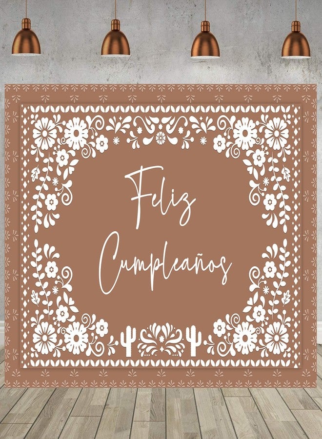 Withu Floral Feliz Cumpleaños Backdrop for Birthday Party Decorations Mexican Cake Table Wall Banner Mexico Flowers Cactus Cino De Mayo Carnival Fiesta Photography Background Brown 7x5ft - Image 5