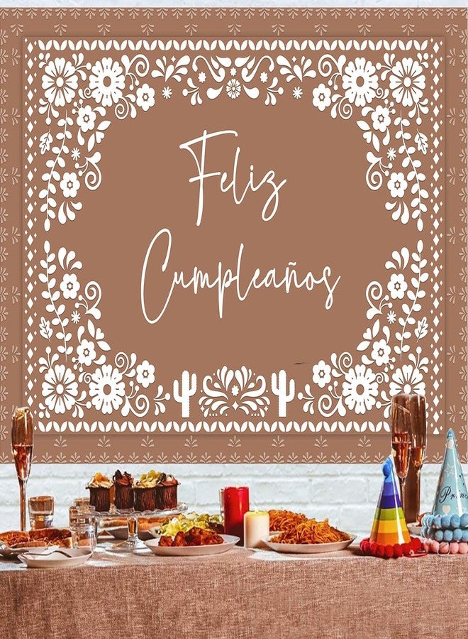 Withu Floral Feliz Cumpleaños Backdrop for Birthday Party Decorations Mexican Cake Table Wall Banner Mexico Flowers Cactus Cino De Mayo Carnival Fiesta Photography Background Brown 7x5ft - Image 4