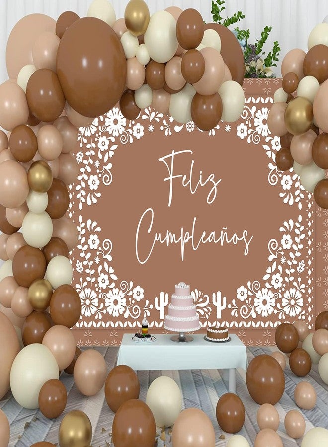Withu Floral Feliz Cumpleaños Backdrop for Birthday Party Decorations Mexican Cake Table Wall Banner Mexico Flowers Cactus Cino De Mayo Carnival Fiesta Photography Background Brown 7x5ft - Image 3
