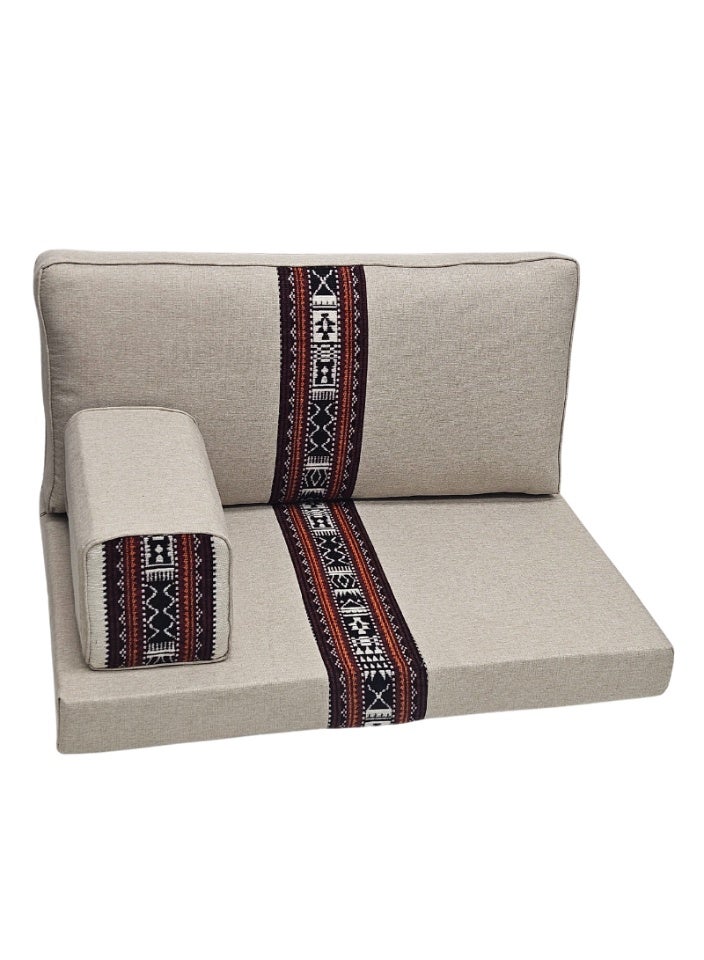 سمارت هوم جلسة أرضية تراثية عربية لشخصين 3 قطع  بمقاس (طول 70 سم × عرض 100 سم × ارتفاع 60 سم) – مفروشات مجالس عربية مريحة مع مسند وظهر مزخرف – جلسة أرضية للمنزل، الضيوف، المخيمات والرحلات - Image 3