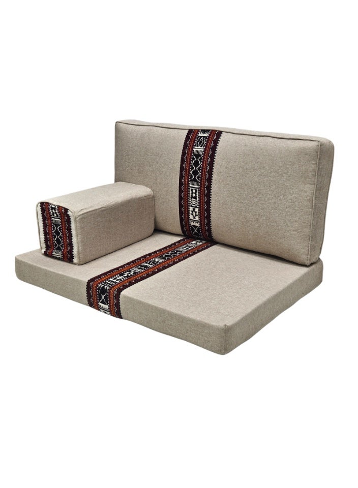 سمارت هوم جلسة أرضية تراثية عربية لشخصين 3 قطع  بمقاس (طول 70 سم × عرض 100 سم × ارتفاع 60 سم) – مفروشات مجالس عربية مريحة مع مسند وظهر مزخرف – جلسة أرضية للمنزل، الضيوف، المخيمات والرحلات - Image 5