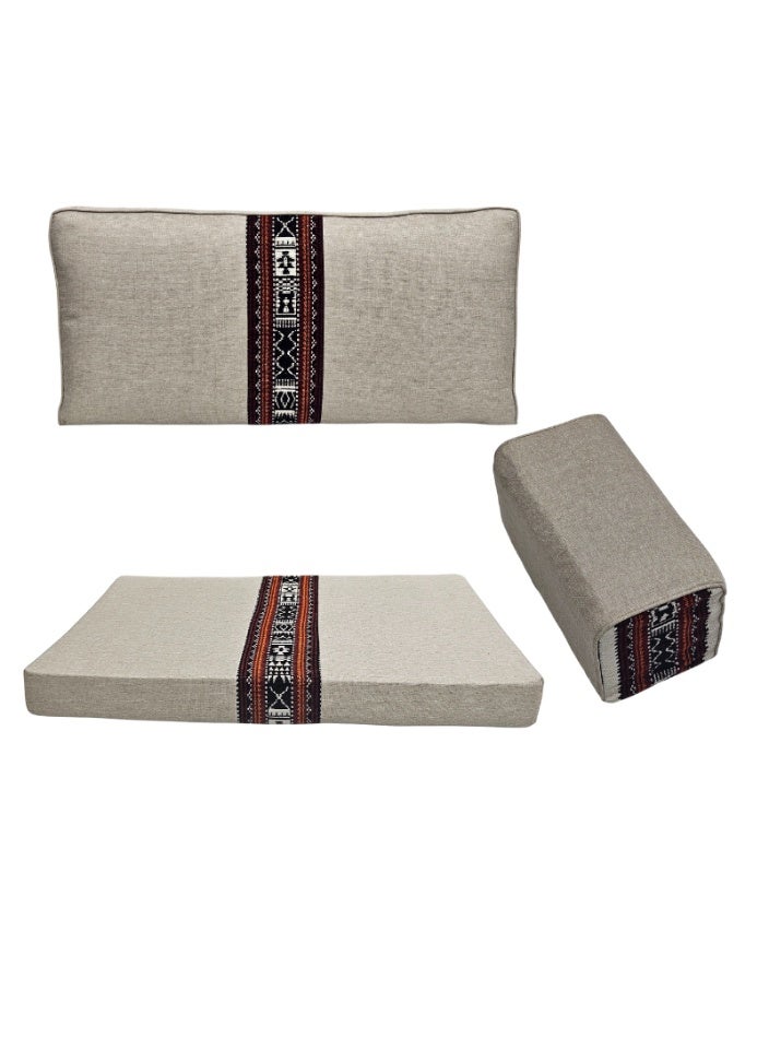 سمارت هوم جلسة أرضية تراثية عربية لشخصين 3 قطع  بمقاس (طول 70 سم × عرض 100 سم × ارتفاع 60 سم) – مفروشات مجالس عربية مريحة مع مسند وظهر مزخرف – جلسة أرضية للمنزل، الضيوف، المخيمات والرحلات - Image 4