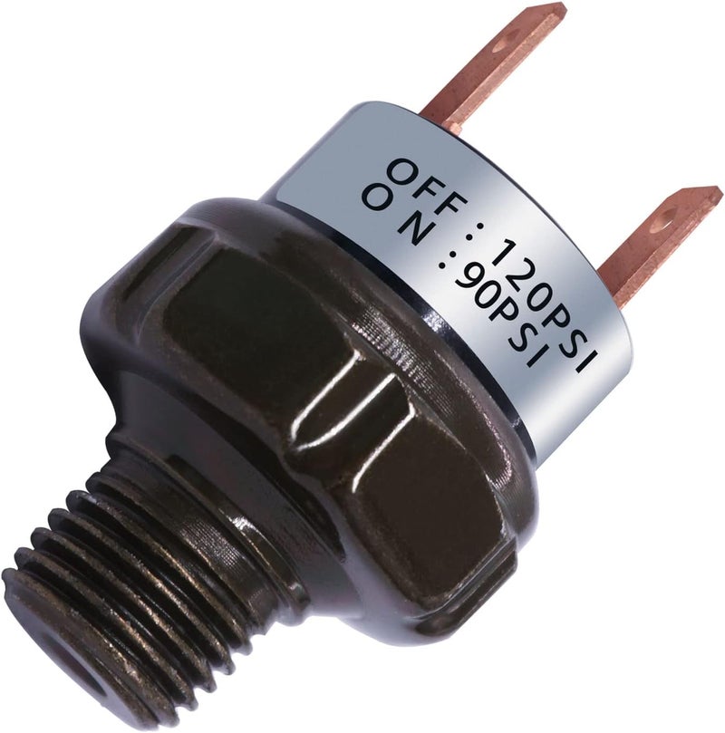 mankk Air Pressure Switch 90-120 PSI Thread 1/4" NPT 24V 12V DC Air Compressor Pressure Switch for Air Horn Train 90-120-1/4" NPT-BK - Image 1